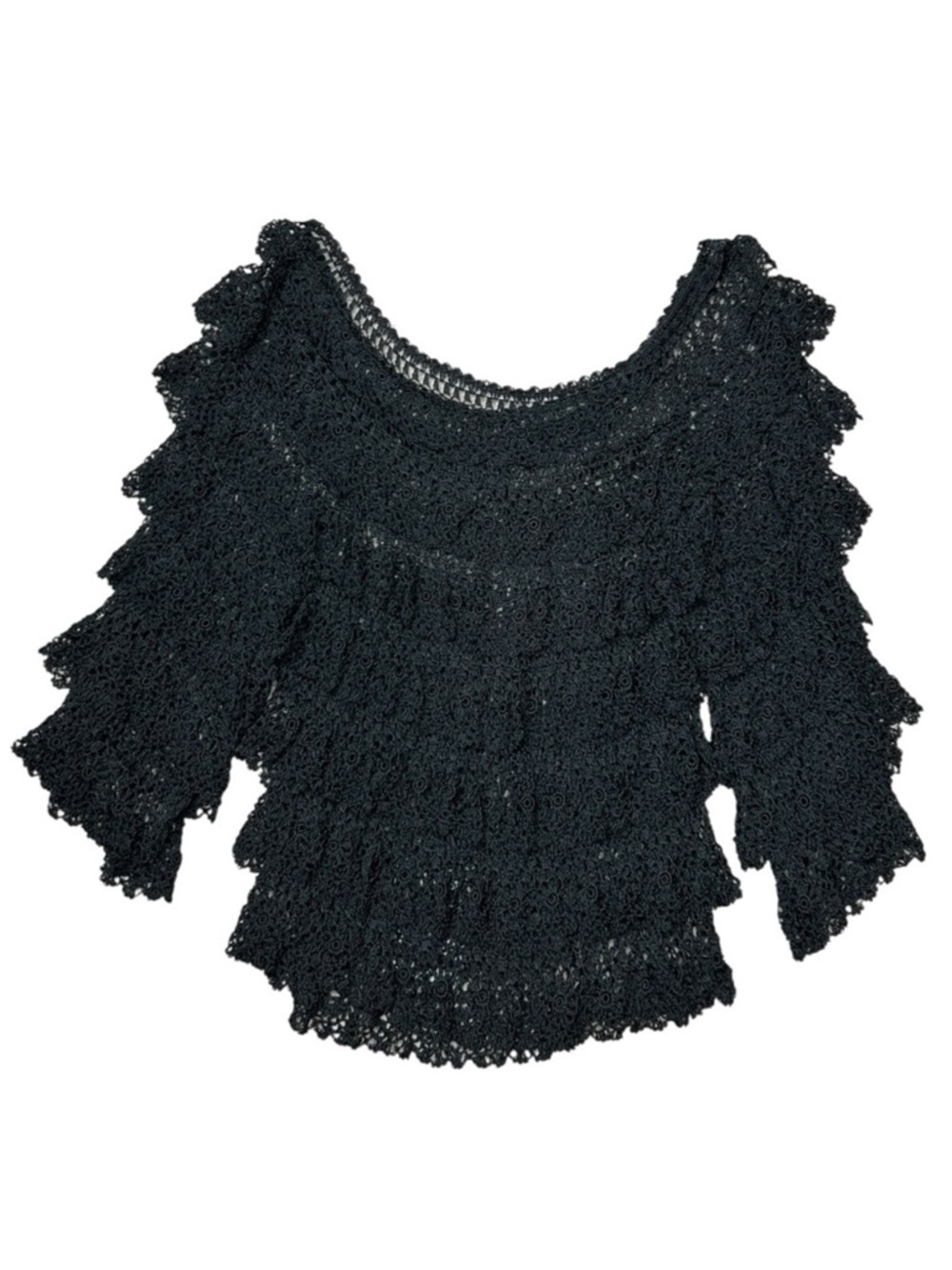 Vintage Rose Black Crochet Lace Layered Boho Top Medium